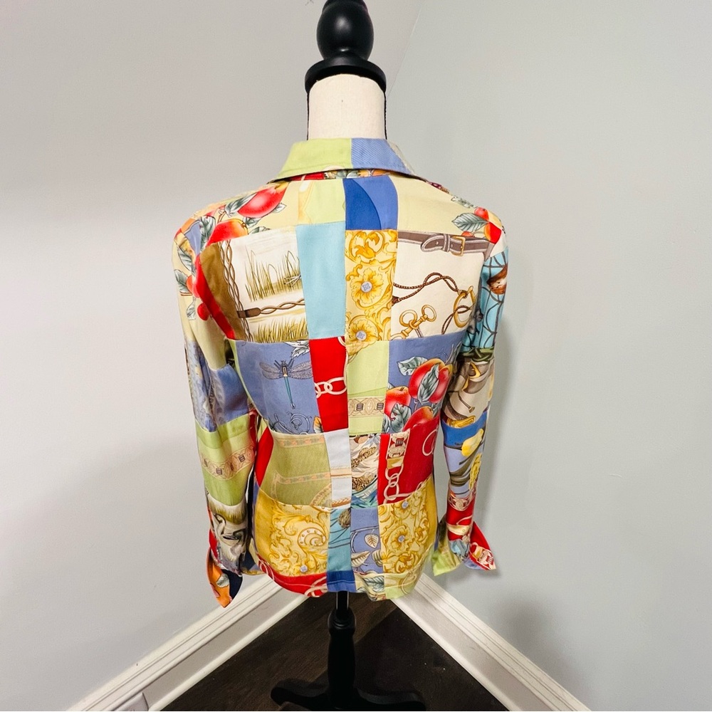 VTG J McGlaughlin Silk Collage Print Blouse Sz 6 - Picture 3 of 12
